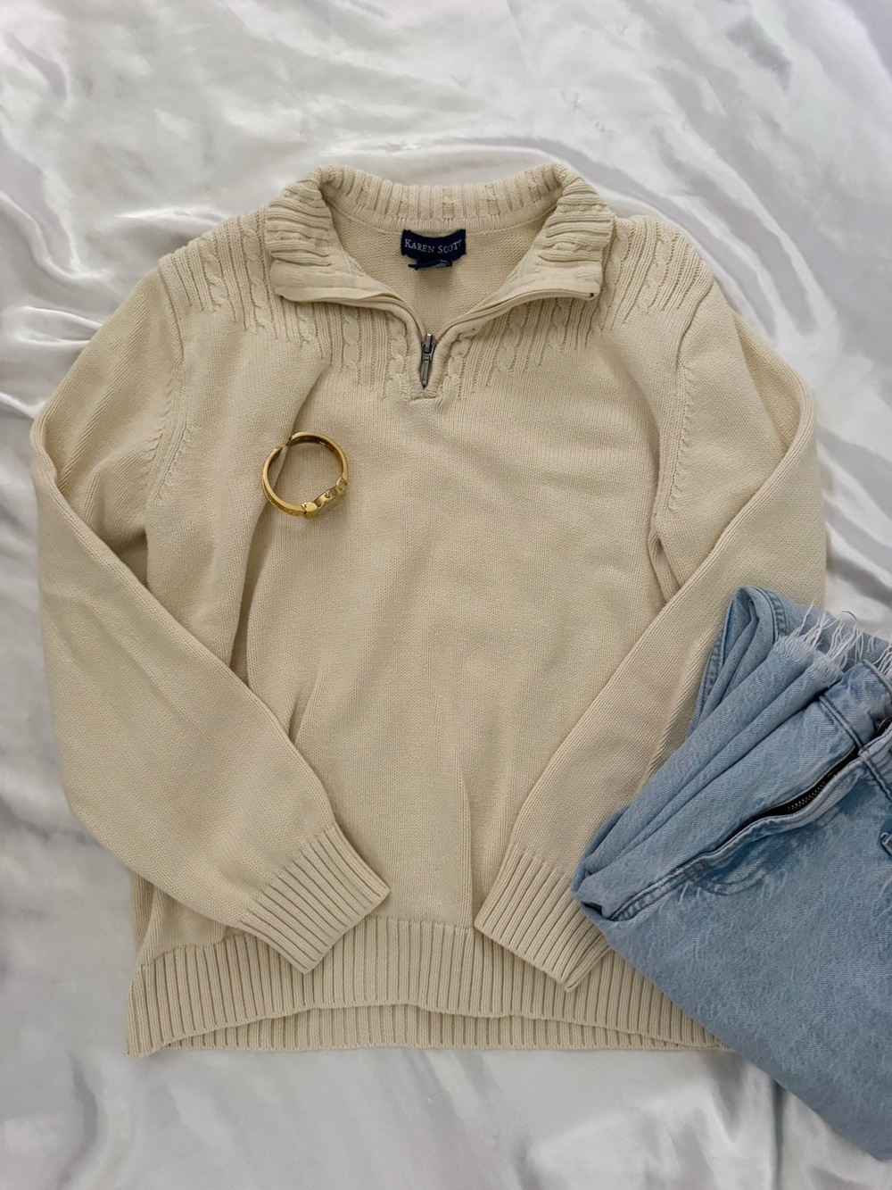 Karen Scott Cream Half-Zip Turtleneck Sweater